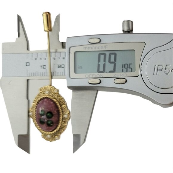 1928 Brand Gold Tone Rose Glass Art Glass Stick Lapel Pin, K45 - Picture 7 of 9